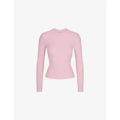 Skims Womens  Long-sleeve Cotton-jersey T-shirt In Pink