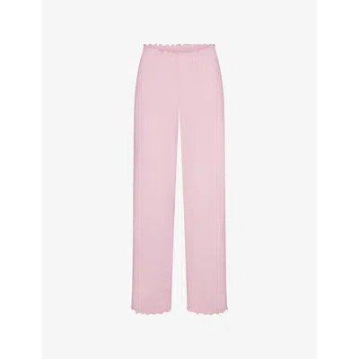 Skims Womens  Pointelle Straight-leg Cotton-jersey Pyjama Bottoms In Pink