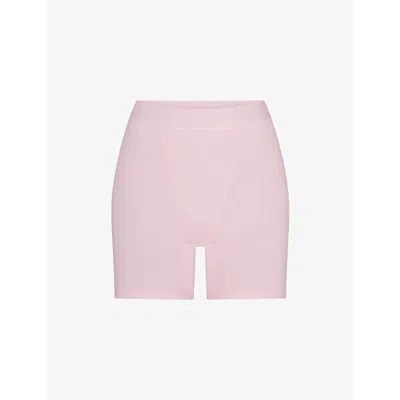 Skims Womens Ribbed High-rise Cotton-jersey Boxers Cherry Blossom In Pink