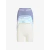 Skims Womens Ribbed High-rise Pack Of Three Cotton-jersey Boxers Blue Quartz Cloud Multi Xxs