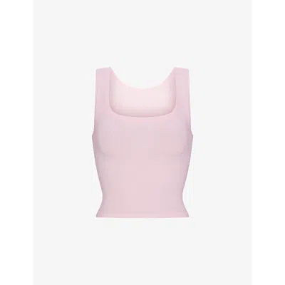 Skims Womens Ribbed Scoop-neck Cotton-jersey Tank Top Cherry Blossom In Pink