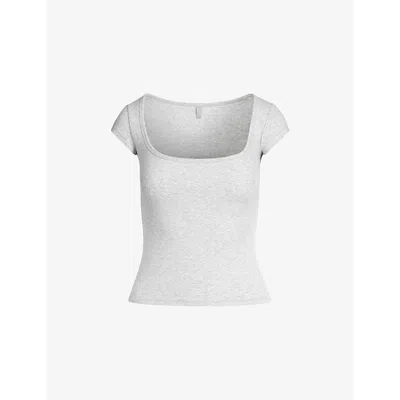 Skims Womens  Scoop-neck Slim-fit Stretch-cotton Top In White