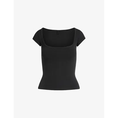 Skims Womens  Scoop-neck Slim-fit Stretch-cotton Top In Black