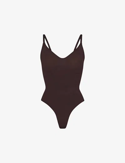 Skims Womens Espresso Seamless Sculpt Fitted Stretch-woven Body In Espresso
