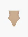 Skims Womens Clay Seamless Sculpt High-rise Stretch-woven Thong In Brown