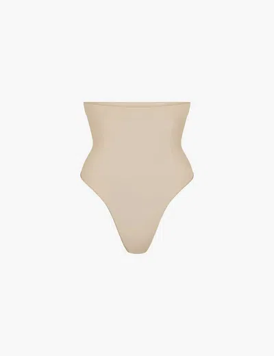 Skims Womens Sand Seamless Sculpt High-rise Stretch-woven Thong In Brown