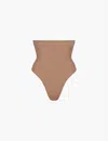 Skims Womens Sienna Seamless Sculpt High-rise Stretch-woven Thong In Brown