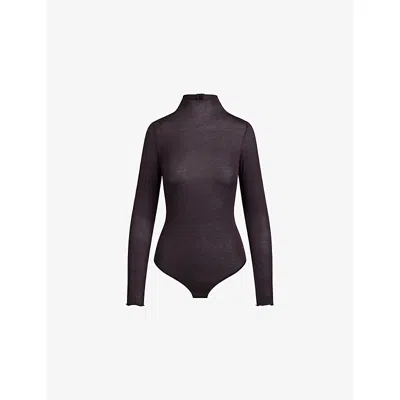 Skims Womens  Sheer Modal Long-sleeve Jersey Bodysuit In Red