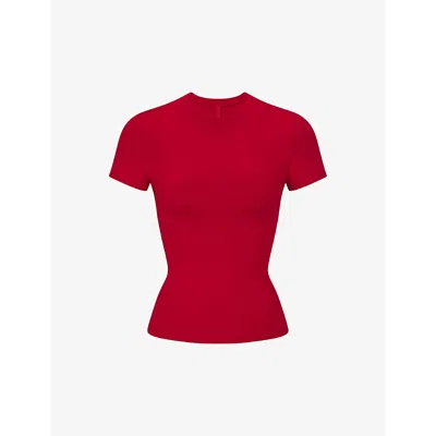Skims Womens  Short-sleeved Slim-fit Stretch-cotton T-shirt In Red