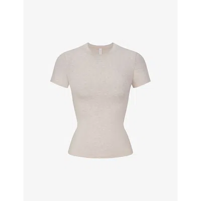 Skims Womens  Short-sleeved Slim-fit Stretch-cotton T-shirt In Gray
