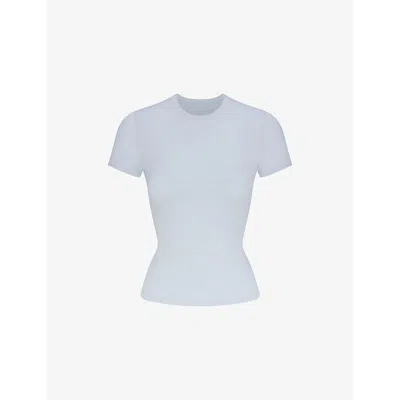 Skims Womens  Short-sleeved Slim-fit Stretch-cotton T-shirt In Blue