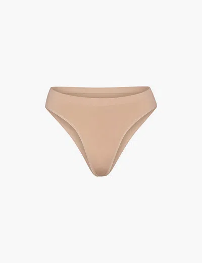 Skims Smoothing Mid-rise Stretch-woven Briefs In Nude (lingerie)