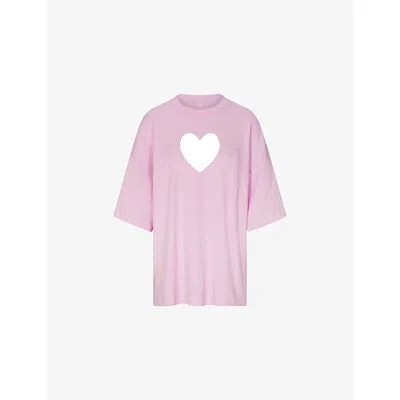 Skims Womens  Worn-in Oversized Heart Cotton-jersey T-shirt In Pink