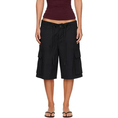 Skims Black Woven Cotton Oversized Cargo Shorts In Onyx