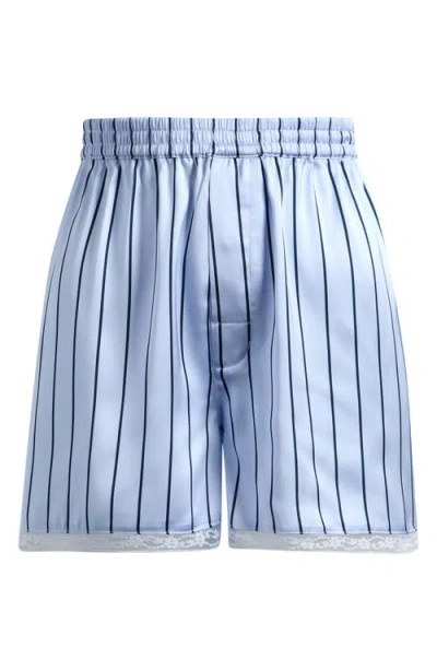 Skims Woven Shine Lace Boxer Shorts In Blue
