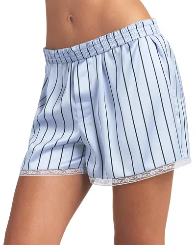 Skims Woven Shine Sleep Boxers With Lace In Blue