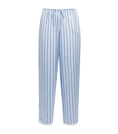 Skims Woven Shine Stripe Pyjama Bottoms In Blue