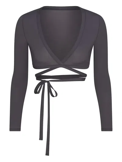 Skims X Nike Wrap Long-sleeve Top In Gray