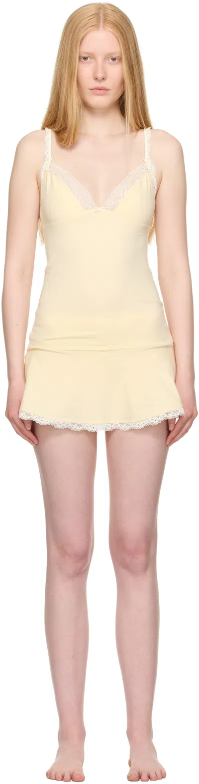 Skims Yellow Cotton Jersey Lace Slip Dress