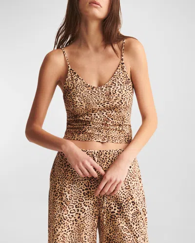 Skin Animal-print Goldie & Christina Pajama Set In Brown Leopard Print