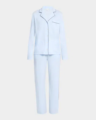 Skin Cayla Contrast-trim Cotton Pajama Set In Blue Breez