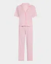 Skin Cecily Cropped Pima Cotton Jersey Pajama Set In Wht/pk Rai