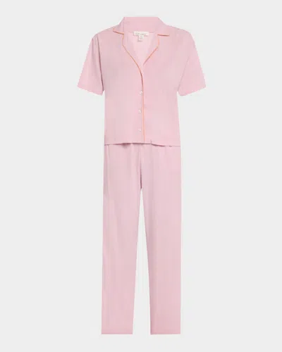 Skin Cecily Cropped Pima Cotton Jersey Pajama Set In Wht/pk Rai