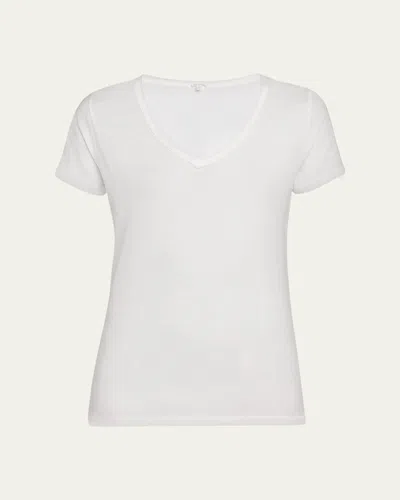 Skin Easy V-neck Cotton Tee In White