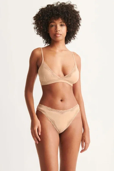 Skin Genny Thong With Lace In Macadamia