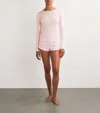Skin Rayne Long Sleeve Pima Cotton Ribbed Top In Pink Ice In Pink