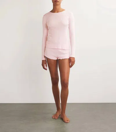 Skin Rayne Long Sleeve Pima Cotton Ribbed Top In Pink Ice