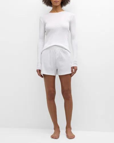 Skin Ribbed Long-sleeve Pima Cotton Pajama Set In White