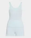 Skin Ribbed Pima Cotton Tank & Shorts Pajama Set In Seafoam