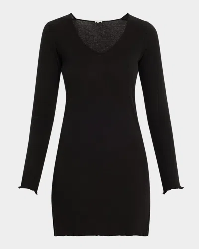 Skin Roma Ribbed Organic Cotton Sleepshirt In Black
