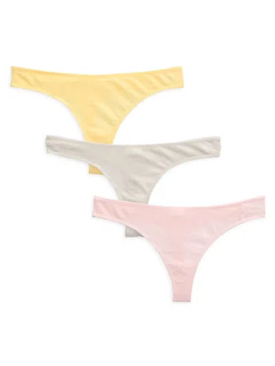 Skin Women's 3-pack Pima Cotton Thongs In Yellow Multi