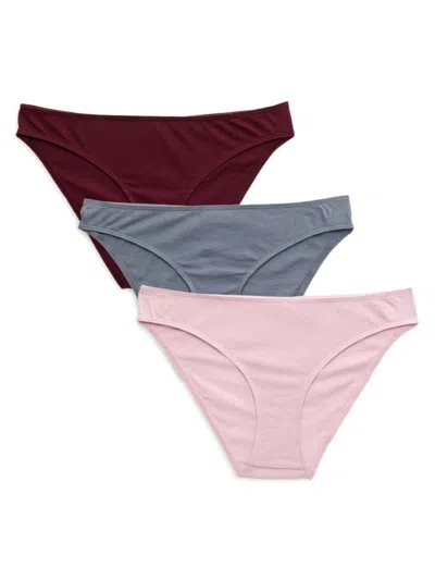 Skin Women's 3-piece Pima Cotton Bikini Panty Set In Pink Multi