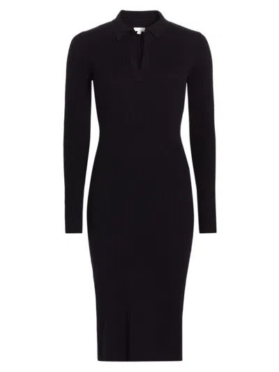 Skin Women's Mallory Cotton & Cashmere-blend Rib-knit Polo Dress In Black