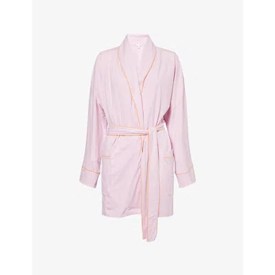 Skin Womens Pink Rain Carlotta Contrasting-trim Cotton-jersey Robe Xs