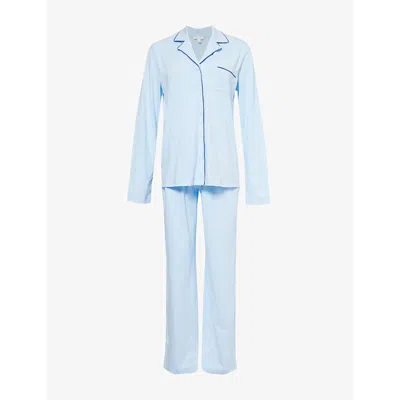 Skin Womens Cayla Camp-collar Straight-leg Cotton-jersey Pyjama Set Blue Breeze