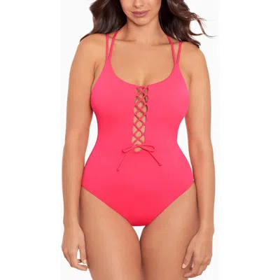 Skinny Dippers Suga Babe Womens Lace-up Strappy One-piece Swimsuit In Pink