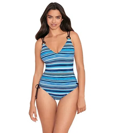 Skinny Dippers Tula Shape One Piece Women's Medium Blue Striped Swimsuit Erk285