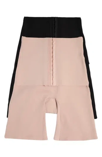 Skinny Girl 2-pack High Waist Scuba Shaping Shorts In Black/ondine Blush