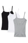 Skinny Girl 3-pack Seamless Shaping Camisoles In Lt Heather/white/black