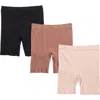Skinny Girl Assorted 3-pack Ultralight Seamless Slip Shorts In Blush Beige/rose/black