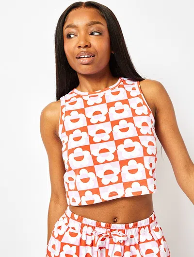 Skinnydip London 70's Flower Checker Jersey Vest In Multi
