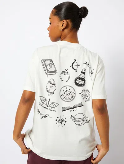 Skinnydip London Acotar Sticker T-shirt In Ecru In White
