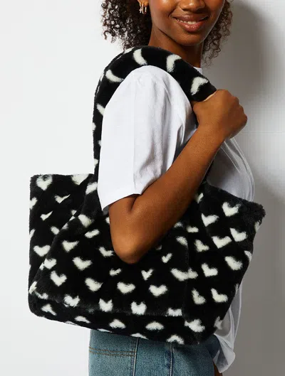 Skinnydip London Black Fluffy Heart Tote Bag