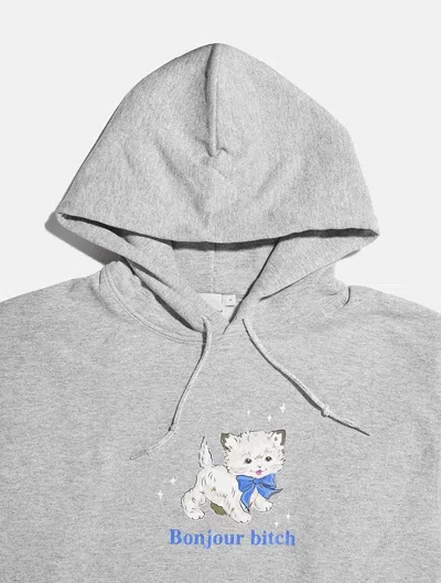 Skinnydip London Bonjour Cat Grey Cropped Hoodie In Gray