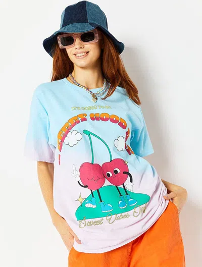 Cherry Good Day Graphic Tie Dye Oversized T-shirt In Blue from Skinnydip