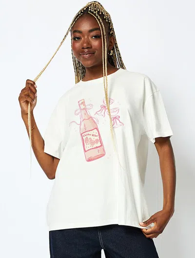 Skinnydip London Chicken Wine T-shirt In Ecru In White